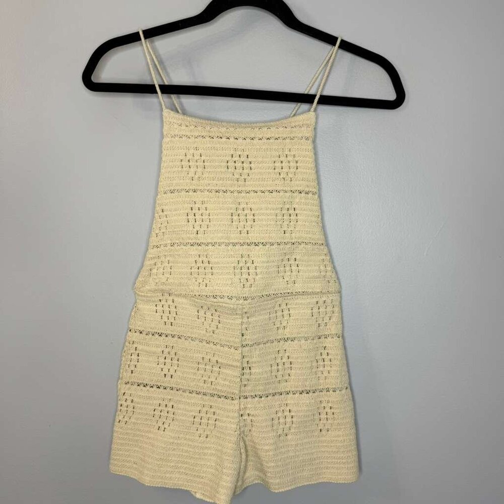 Zara Cream Crochet Tank Romper